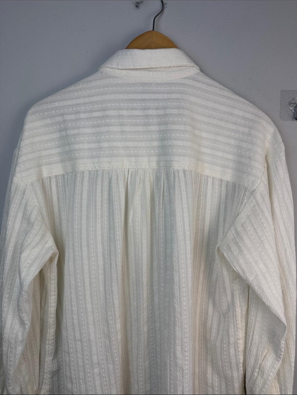 Faherty Olli Organic Cotton Popover Shirt in Egret Long Sleeves Large Minimalist - Picture 12 of 16
